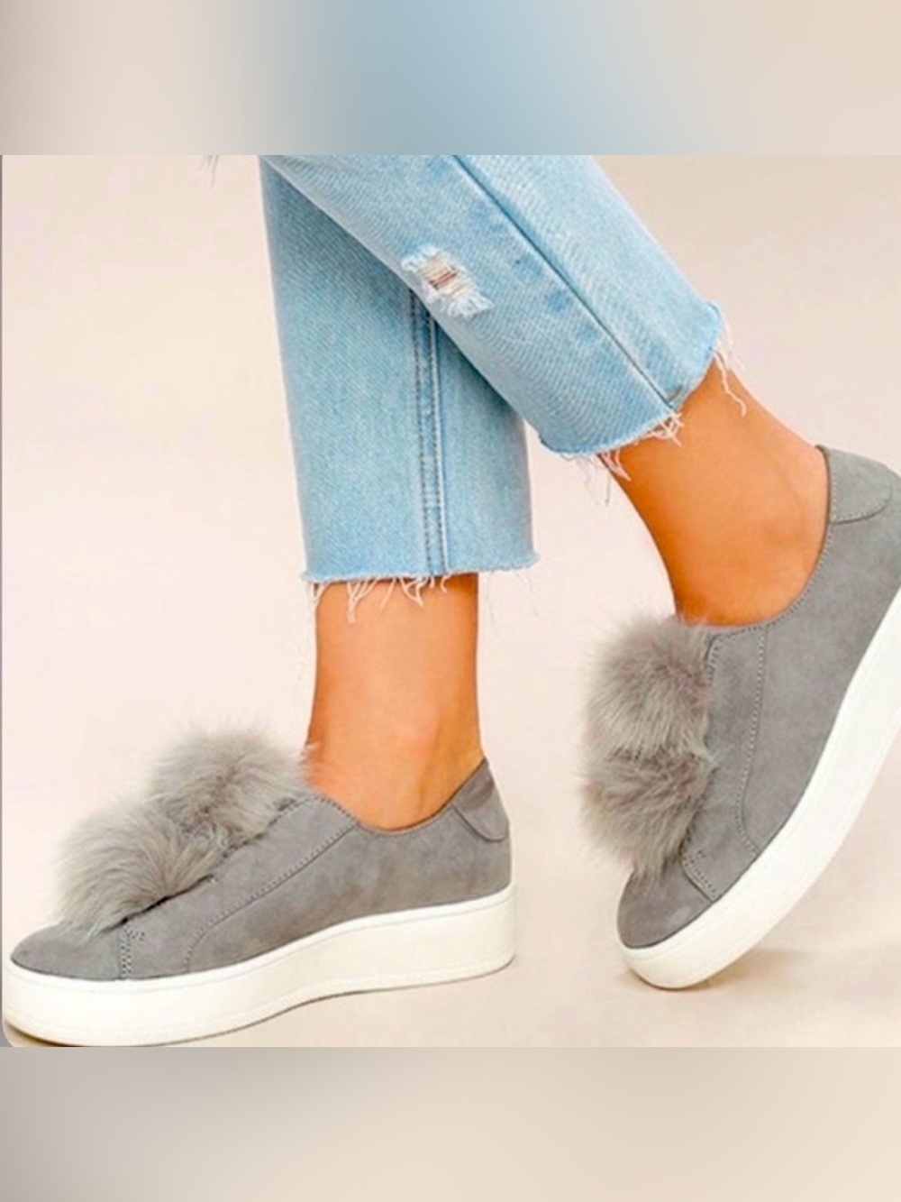 Steve Madden Soft Gray Fur Sneakers